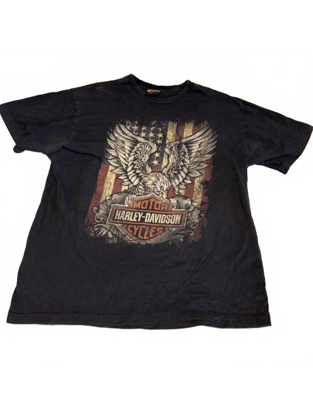 Harley-Davidson Men’s XL Vintage Freedom Eagle Wing Black T-Shirt with Flag